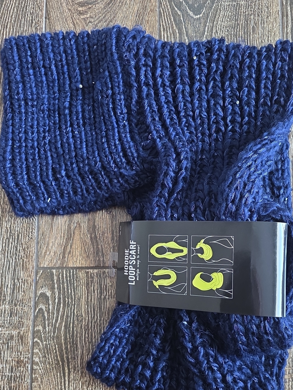 Women's Navy Sequin-Accent Loop Scarf